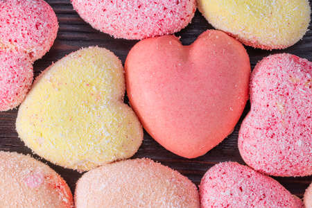 Cakes in the shape of heart. Top view.