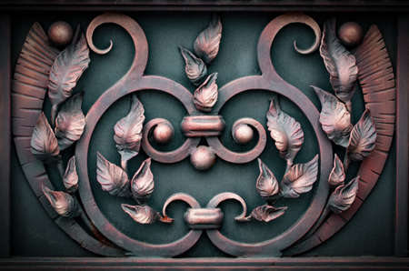 wrought-iron gates, ornamental forging, forged elements close-up.の写真素材