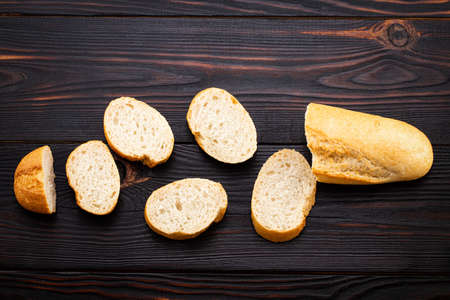 Baguette on wooden tableの写真素材