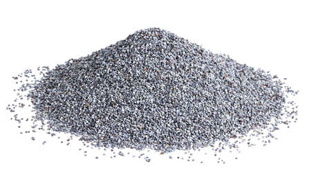 Heap of dry poppy seeds isolated on white.の写真素材