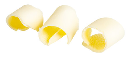 Butter curls or butter rolls isolated on white background.の写真素材
