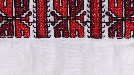 Ukrainian embroidery ornament.element ethnic ukrainian male clothing, embroidered shirt.の写真素材