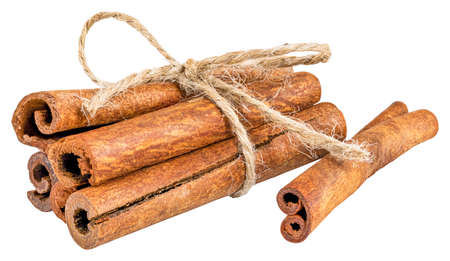 Cinnamon sticks isolated on white background. Clipping Path.の写真素材