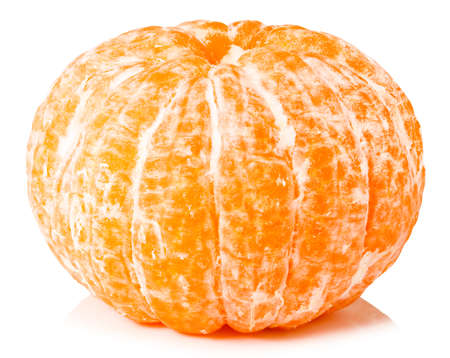 peeled mandarin isolated on white background. Fresh tangerine.の写真素材