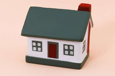 house on beige background with copy space.の写真素材
