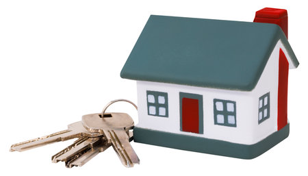 house and house keys isolated on white background.の写真素材