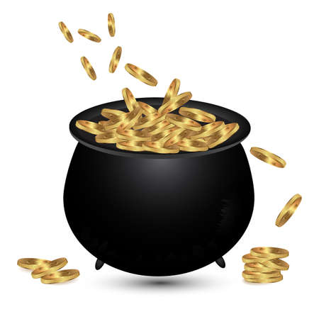 Pot with gold coin. Vector illustration isolated on white background. Patrick's day.のイラスト素材