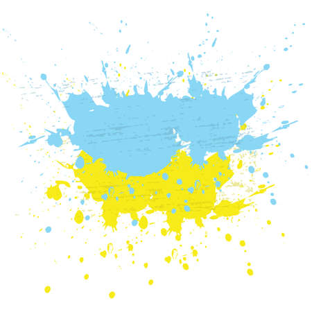 Brush painted abstract flag of Ukraine. Hand drawn style illustration with a grunge effect, ink and splashes on white background, Vector.のイラスト素材