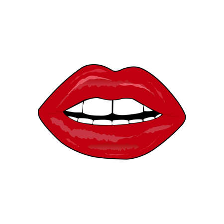 Red lips biting retro icon.のイラスト素材