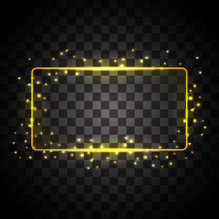 Vector neon frame. frame with lights effects. Shining rectangle banner. Isolated on black transparent background. Vector illustration,のイラスト素材