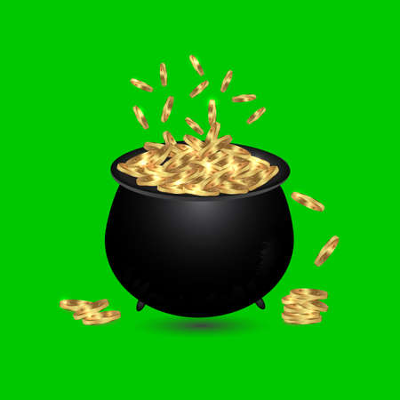 Full ceramic pot with golden coins.のイラスト素材