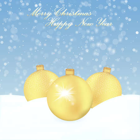 Christmas winter background Christmas background with gold balls and snow. Vector Illustration.のイラスト素材