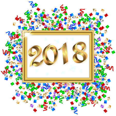 New Year background. White round with colorful paper serpentine. Vector illustration.のイラスト素材