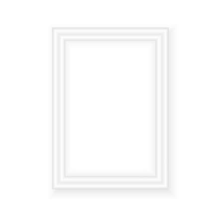 White picture frame. Landscape orientation. Minimalistic detailed photo realistic frame. Graphic design element for scrapbooking, art work presentation, web, flyers, posters. Vector illustration.のイラスト素材