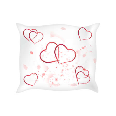 Decorative pillow with hearts pillowcase in an elegant, gentle style on a white background. Interior design element. Vectorのイラスト素材
