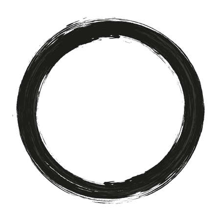 vector brush strokes circles of paint on white background. Ink hand drawn paint brush circle. Logo, label design element vector illustration.のイラスト素材