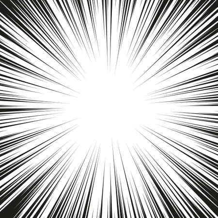 Comic book black and white radial lines background. Manga speed frame.Superhero action. Explosion vector illustration.のイラスト素材
