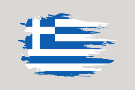 Flag of Greece. Brush painted Flag of Greece. Hand drawn style illustration with a grunge effect and watercolor. Flag of Greece with grunge texture.のイラスト素材