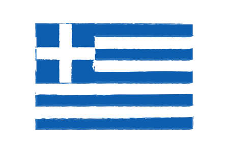 Flag of Greece. Brush painted Flag of Greece. Hand drawn style illustration with a grunge effect and watercolor. Flag of Greece with grunge texture.のイラスト素材