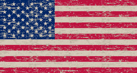 American flag. Brush painted flag of USA. Hand drawn style illustration with a grunge effect and watercolor. American flag with grunge texture.のイラスト素材
