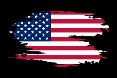 American flag. Brush painted flag of USA. Hand drawn style illustration with a grunge effect and watercolor. American flag with grunge texture. Vector illustration.のイラスト素材
