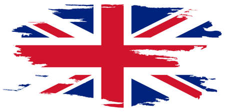 United Kingdom Flag. Brush painted UK flag. Hand drawn style illustration with a grunge effect and watercolor. United Kingdom Flag with grunge texture. Vector illustration.のイラスト素材
