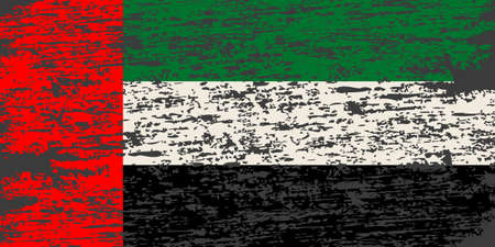 United Arab Emirates Flag. Brush painted flag of UAE. Hand drawn style illustration with a grunge effect and watercolor. United Arab Emirates Flag with grunge texture.のイラスト素材