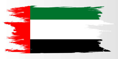 United Arab Emirates Flag. Brush painted flag of UAE. Hand drawn style illustration with a grunge effect and watercolor. United Arab Emirates Flag with grunge texture.のイラスト素材