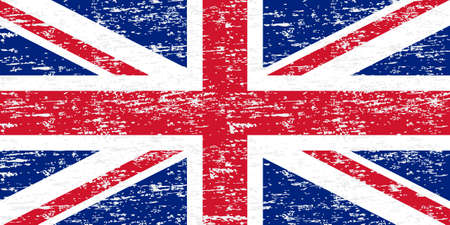 United Kingdom Flag. Brush painted UK flag. Hand drawn style illustration with a grunge effect and watercolor. United Kingdom Flag with grunge texture.のイラスト素材