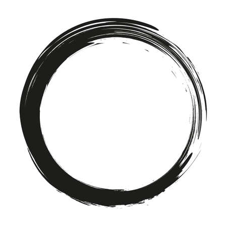 vector brush strokes circles of paint on white background. Ink hand drawn paint brush circle.のイラスト素材