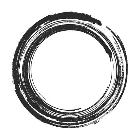 vector brush strokes circles of paint on white background. Ink hand drawn paint brush circle.のイラスト素材