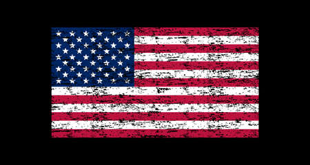 American flag. Brush painted flag of USA. Hand drawn style illustration with a grunge effect and watercolor. American flag with grunge texture.のイラスト素材