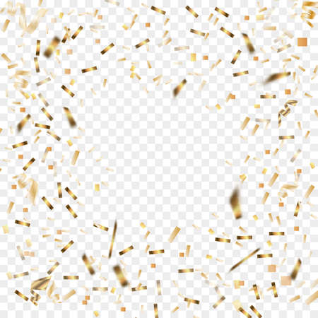 Golden confetti. Festive background. Christmas golden confetti with ribbon. New year, birthday, valentines day design element.のイラスト素材