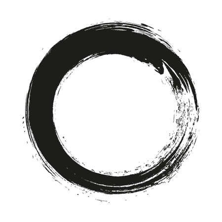 vector brush strokes circles of paint on white background. Ink hand drawn paint brush circle.のイラスト素材