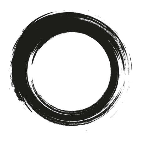 vector brush strokes circles of paint on white background. Ink hand drawn paint brush circle.のイラスト素材