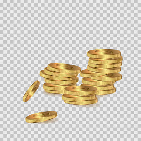 Explosion of gold coins with place for text on transparent background, vectorのイラスト素材