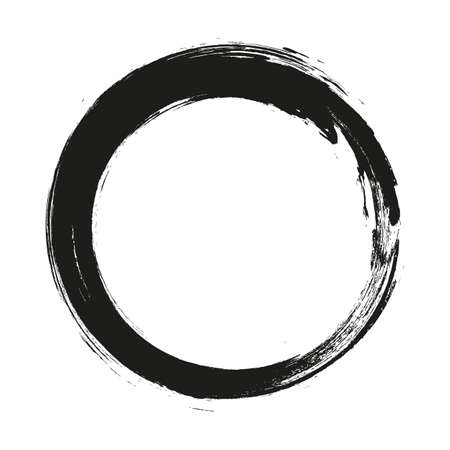 vector brush strokes circles of paint on white background. Ink hand drawn paint brush circle.のイラスト素材