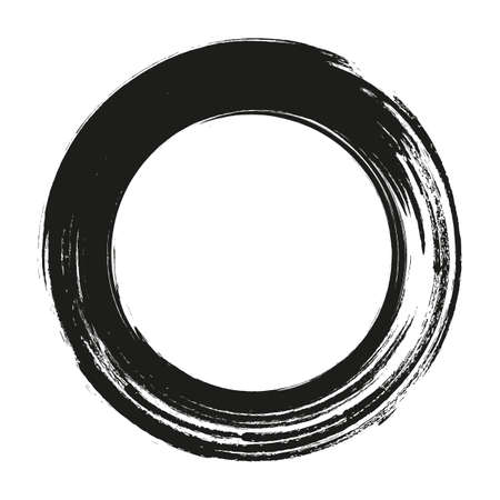 vector brush strokes circles of paint on white background. Ink hand drawn paint brush circle.のイラスト素材