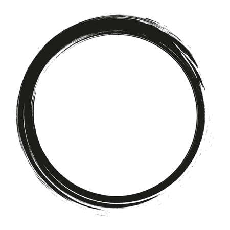 vector brush strokes circles of paint on white background. Ink hand drawn paint brush circle.のイラスト素材