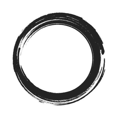 vector brush strokes circles of paint on white background. Ink hand drawn paint brush circle.のイラスト素材