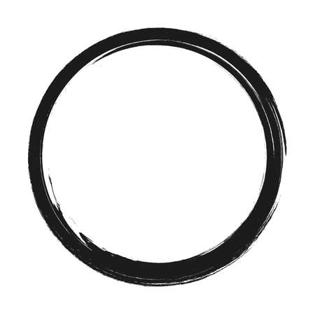 vector brush strokes circles of paint on white background. Ink hand drawn paint brush circle.のイラスト素材