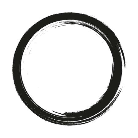 vector brush strokes circles of paint on white background. Ink hand drawn paint brush circle.のイラスト素材