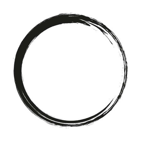 vector brush strokes circles of paint on white background. Ink hand drawn paint brush circle.のイラスト素材