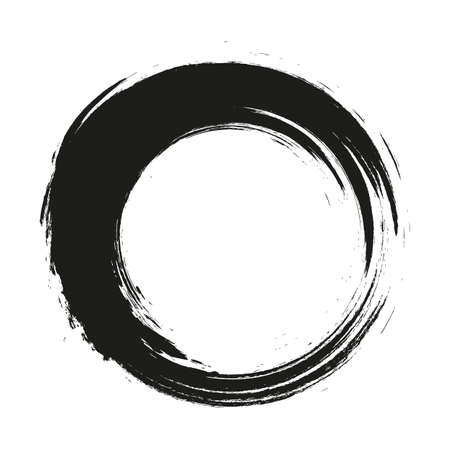 vector brush strokes circles of paint on white background. Ink hand drawn paint brush circle.のイラスト素材