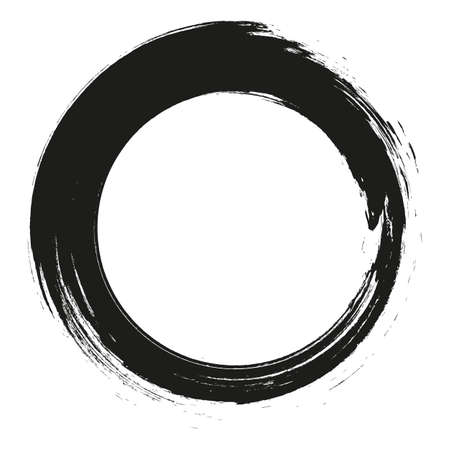 vector brush strokes circles of paint on white background. Ink hand drawn paint brush circle.のイラスト素材