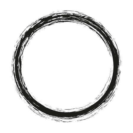 vector brush strokes circles of paint on white background. Ink hand drawn paint brush circle.のイラスト素材