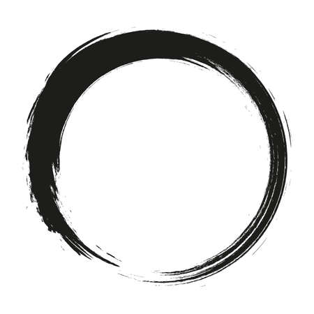 vector brush strokes circles of paint on white background. Ink hand drawn paint brush circle.のイラスト素材