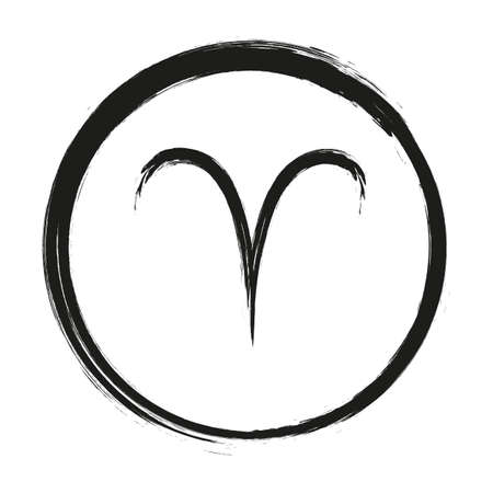 Zodiac sign Aries isolated on white background. Brush hand drawn. Circle Aries zodiac sign, hand painted round horoscope symbol vector.のイラスト素材