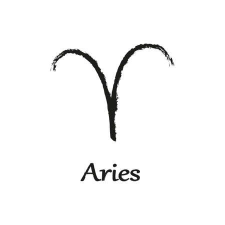 Zodiac sign Aries isolated on white background. Brush hand drawn. Circle Aries zodiac sign, hand painted round horoscope symbol vector.のイラスト素材