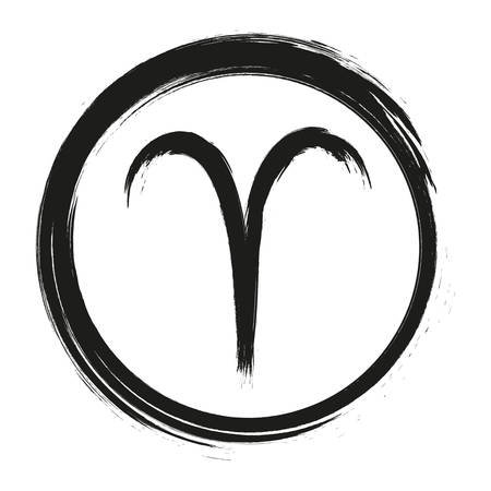 Zodiac sign Aries isolated on white background. Brush hand drawn. Circle Aries zodiac sign, hand painted round horoscope symbol vector.のイラスト素材